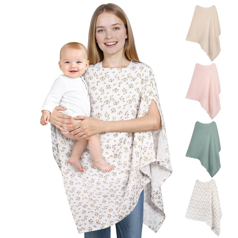 SheSeek Muslin Nursing Cover Up for Breastfeeding, Soft & Breathable Cotton Breast Feeding Cover for Women, Full Privacy Breastfeeding Cover - Newborn Baby Essential, White - Image 1
